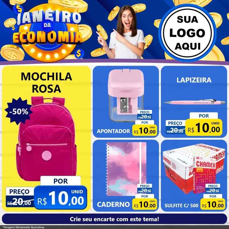 Modelo de Rede Social para Feed Facebook com o tema Janeiro da Economia para Papelaria