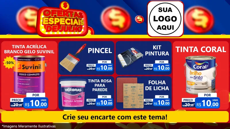 Modelo de TV para TV Horizontal com o tema Ofertas Especiais de Julho para Tintas e Ferramentas