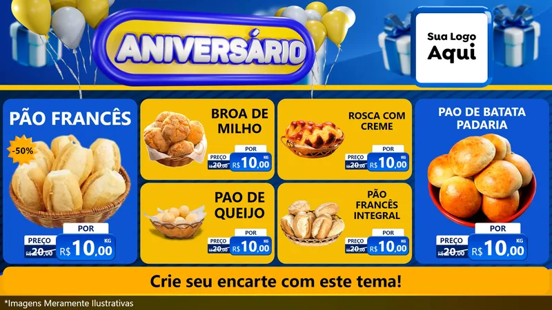 Modelo de TV para TV Horizontal com o tema Aniversário para Padaria