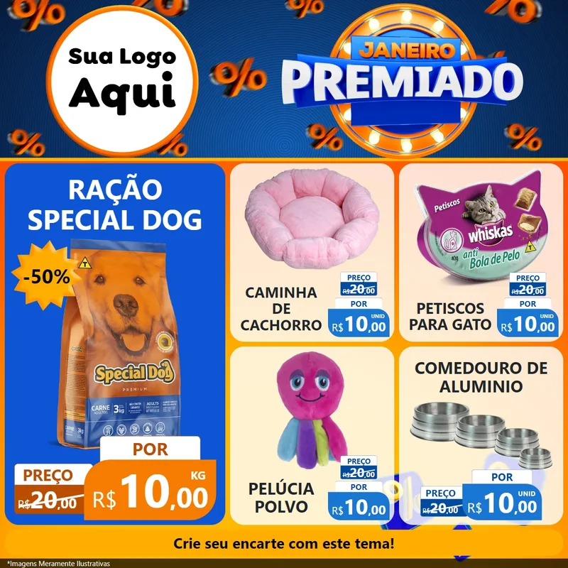 Modelo de Rede Social para Feed Facebook com o tema Janeiro Premiado para Pet Shop