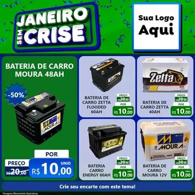 Modelo de Rede Social para Feed Facebook com o tema Janeiro Sem Crise para Baterias Elétricas