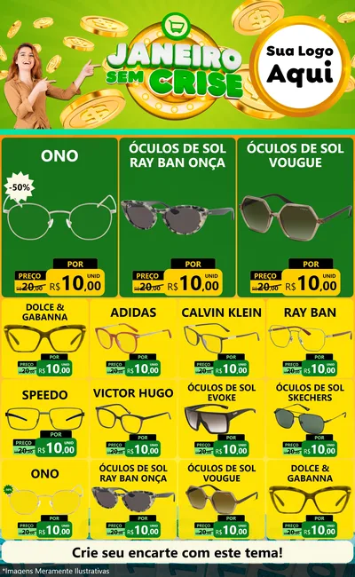 Modelo de Encarte para Encarte Grande com o tema Janeiro Sem Crise para Óticas
