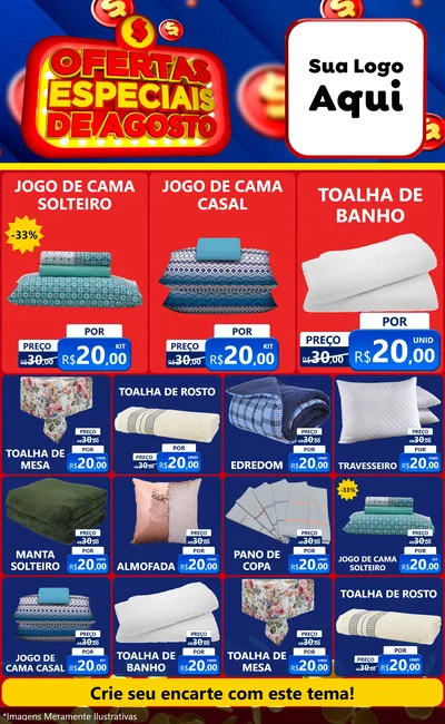Modelo de Encarte para Encarte Grande com o tema Ofertas Especiais de Agosto para Cama, Mesa e Banho