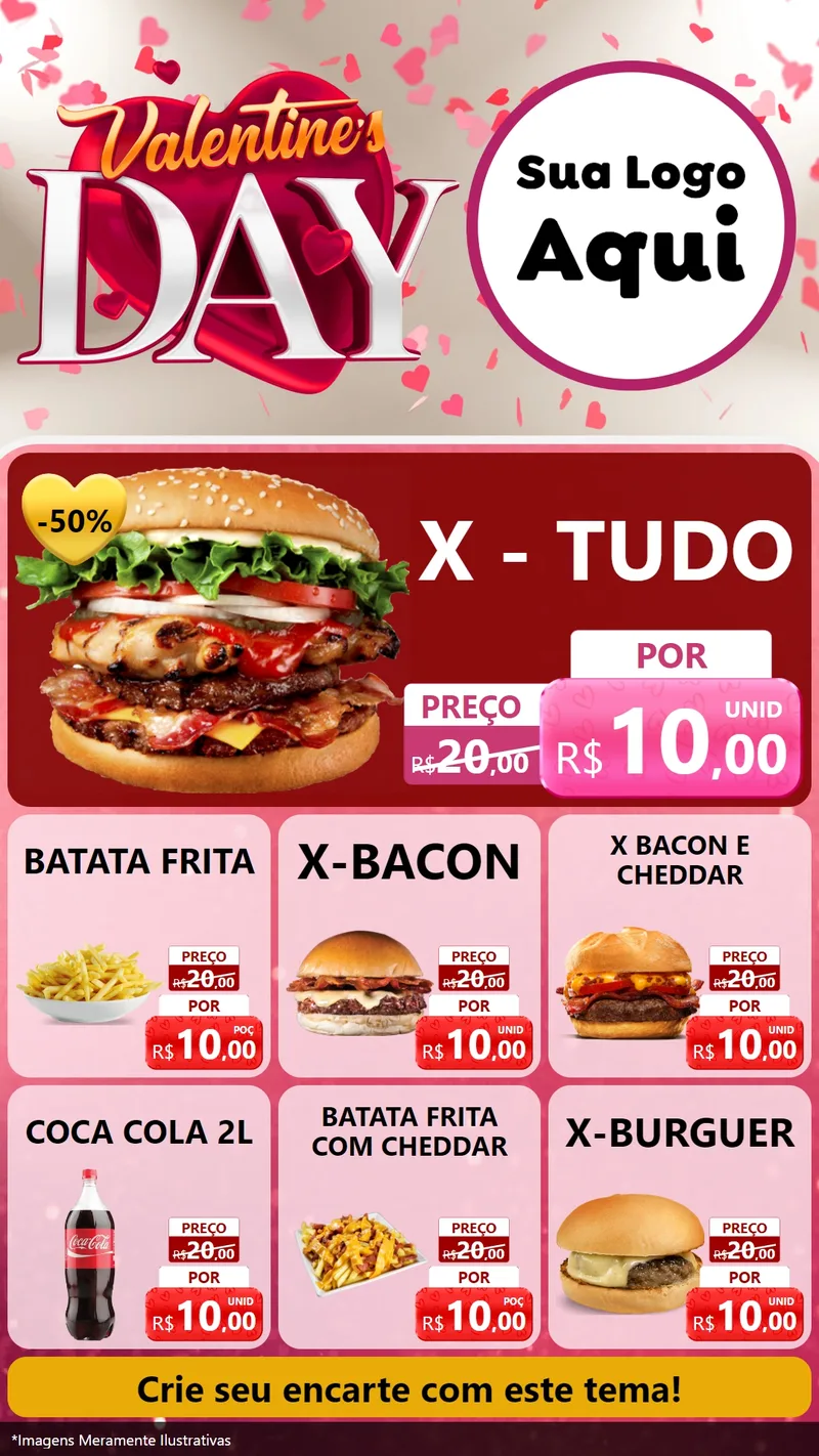 Modelo de Rede Social para Stories com o tema Valentine's Day para Hamburgueria