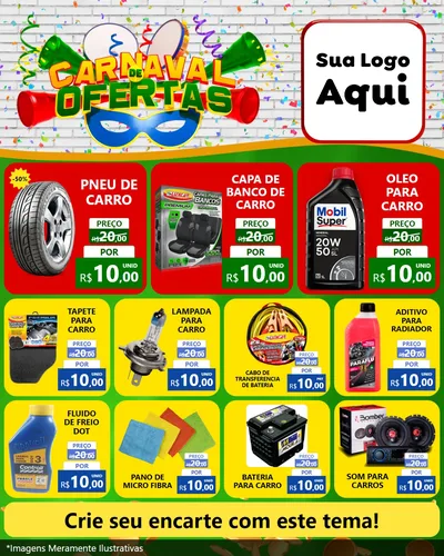 Modelo de Rede Social para Feed Instagram com o tema Carnaval de Ofertas para Auto peças