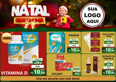 Modelo de Encarte para Encarte A4 Horizontal com o tema Natal da Economia para Farmácia