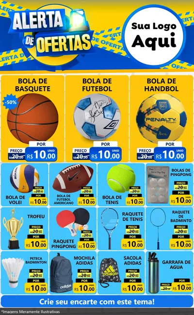 Modelo de Encarte para Encarte Grande com o tema Alerta de Ofertas para Artigos Esportivos