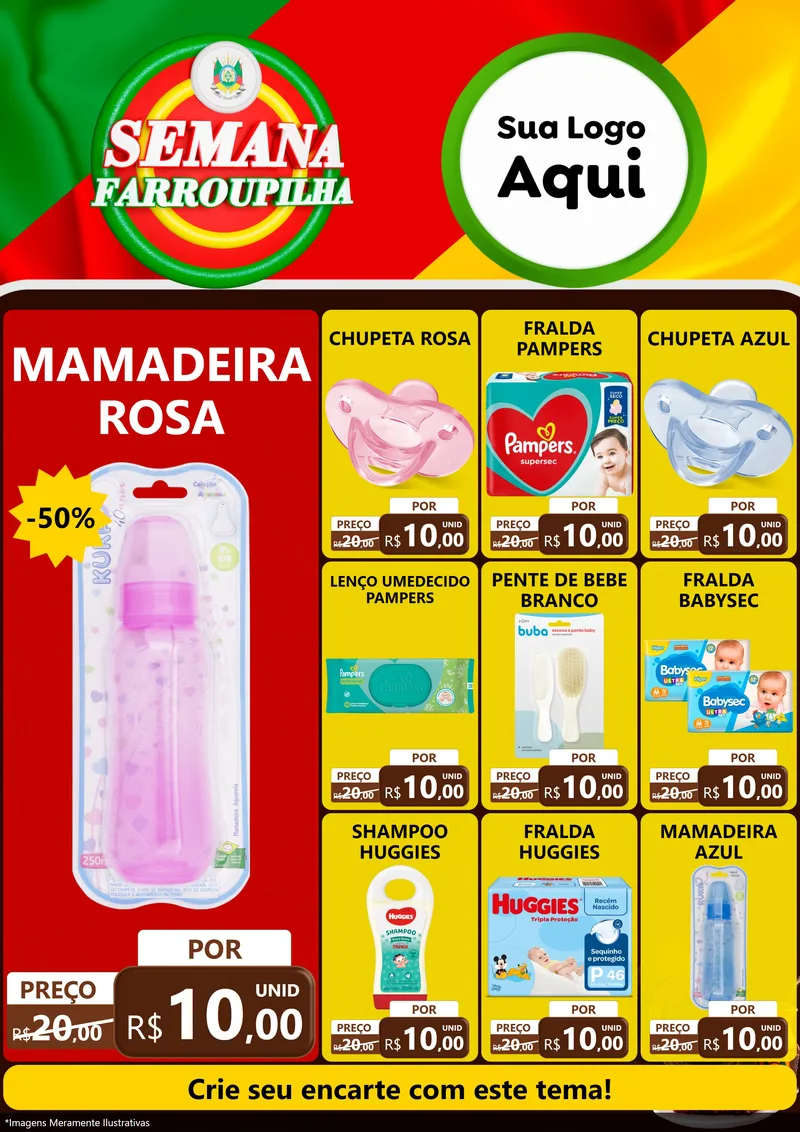 Modelo de Encarte para Encarte A4 Vertical com o tema Semana Farroupilha para Bebês