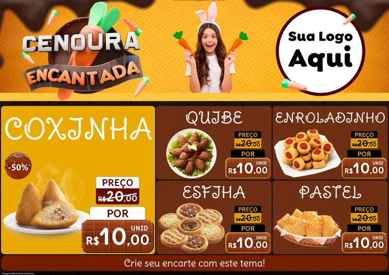Modelo de Encarte para Encarte A4 Horizontal com o tema Cenoura Encantada - Páscoa para Salgadaria