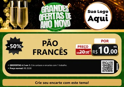 Modelo de Cartaz para Cartaz A4 Horizontal com o tema Grandes Ofertas de Ano Novo para Padaria