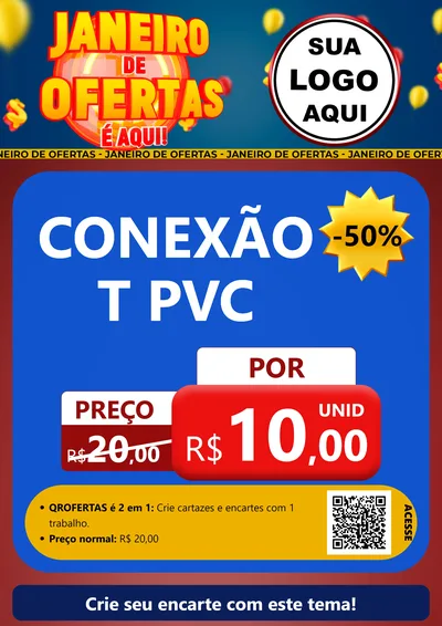 Modelo de Cartaz para Cartaz A4 Vertical com o tema Janeiro de Ofertas É Aqui! para Tubos e conexões