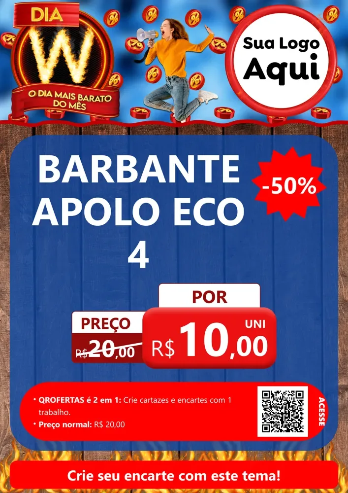 Modelo de Cartaz para Cartaz A4 Vertical com o tema Dia W - O Dia Mais Barato Do Mês para Armarinho e Aviamentos