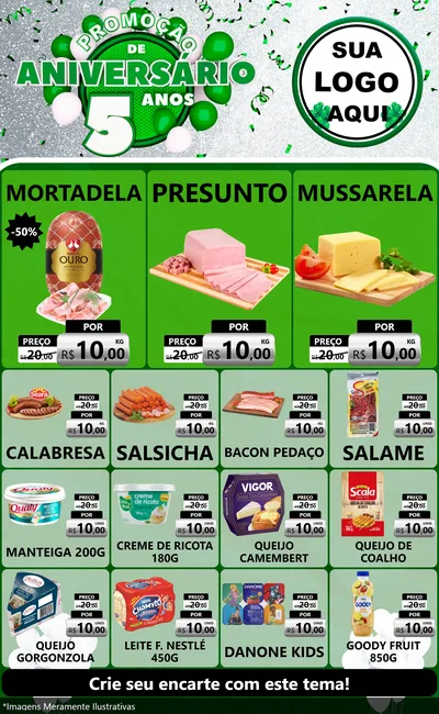 Modelo de Encarte para Encarte Grande com o tema Promoção de Aniversário - 5 Anos para Frios e Laticínios