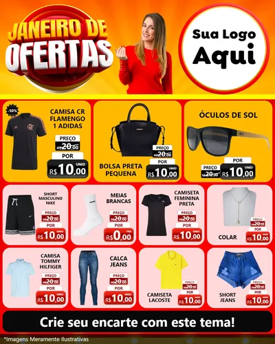 Modelo de Rede Social para Feed Instagram com o tema Janeiro de Ofertas para Roupas e acessórios