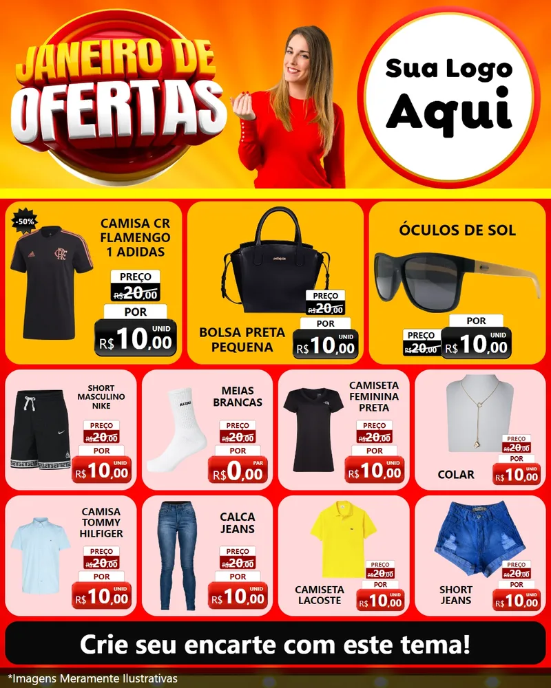 Modelo de Rede Social para Feed Instagram com o tema Janeiro de Ofertas para Roupas e acessórios