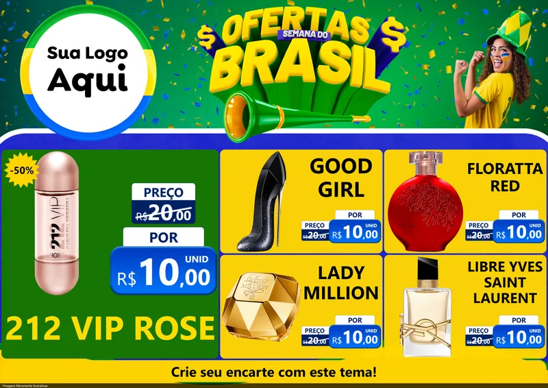 Modelo de Encarte para Encarte A4 Horizontal com o tema Ofertas Semana do Brasil para Perfumes