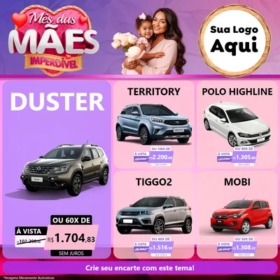Modelo de Rede Social para Feed Facebook com o tema Mês das Mães Imperdível para Concessionaria de Carros