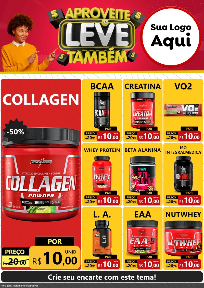 Modelo de Encarte para Encarte A4 Vertical com o tema Aproveite e Leve Também para Suplementos alimentares