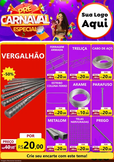 Modelo de Encarte para Encarte A4 Vertical com o tema Pré-Carnaval Especial para Ferragens