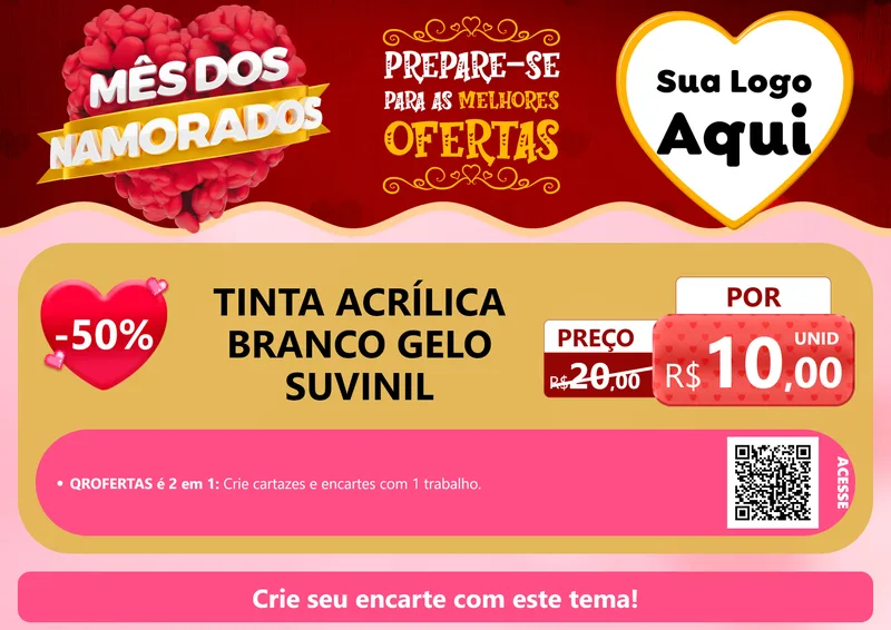 Modelo de Cartaz para Cartaz A4 Horizontal com o tema Mês dos Namorados para Tintas e Ferramentas