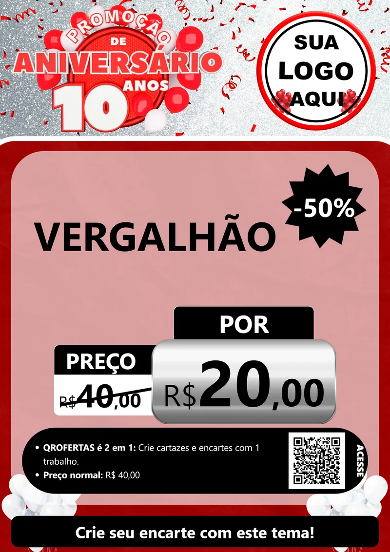 Modelo de Cartaz para Cartaz A4 Vertical com o tema Promoção de Aniversário - 10 Anos para Ferragens