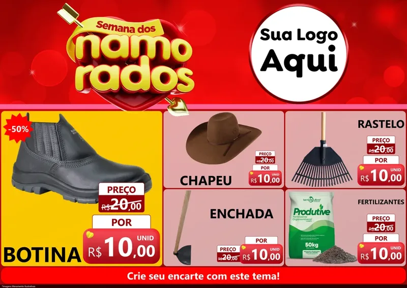 Modelo de Encarte para Encarte A4 Horizontal com o tema Semana dos namorados para Agropecuária