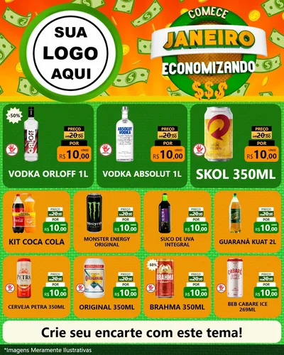 Modelo de Rede Social para Feed Instagram com o tema Comece Janeiro Economizando para Distribuidora de bebidas