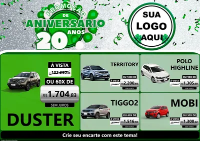 Modelo de Encarte para Encarte A4 Horizontal com o tema Promoção de Aniversário - 20 Anos para Concessionaria de Carros