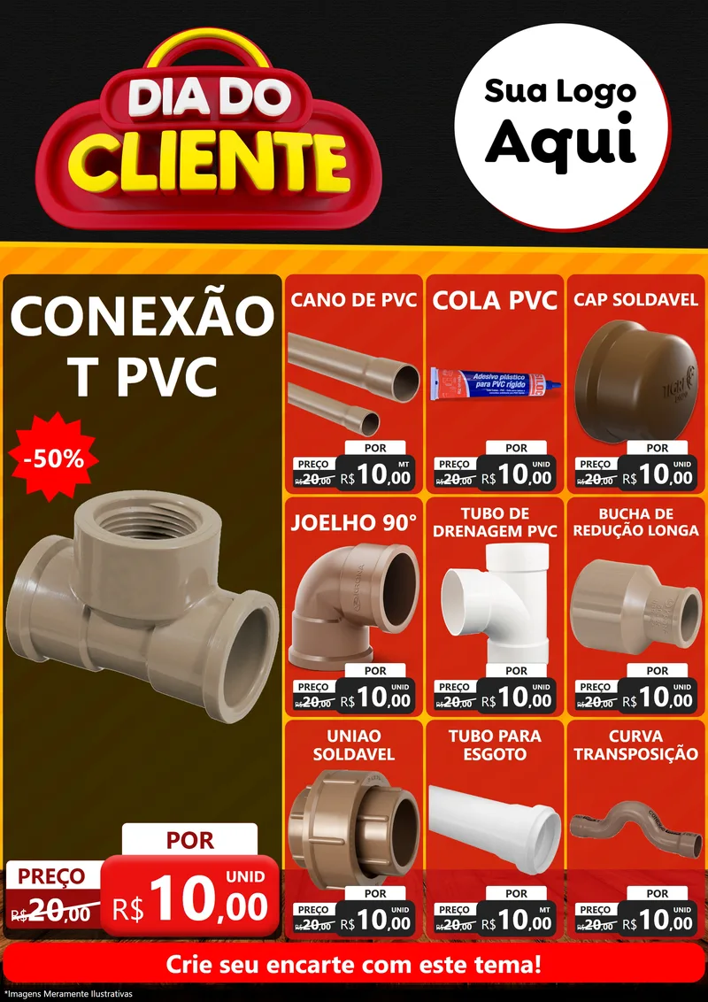 Modelo de Encarte para Encarte A4 Vertical com o tema Dia do Cliente para Tubos e conexões