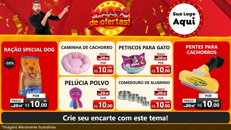Modelo de TV para TV Horizontal com o tema Março de Ofertas! para Pet Shop
