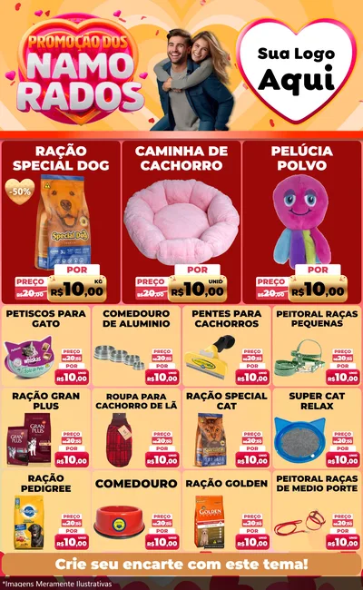 Modelo de Encarte para Encarte Grande com o tema Promoção dos Namorados para Pet Shop