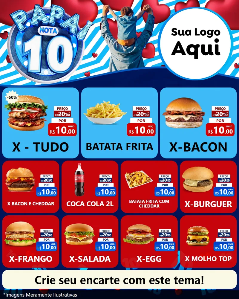 Modelo de Rede Social para Feed Instagram com o tema Papai Nota 10 para Hamburgueria