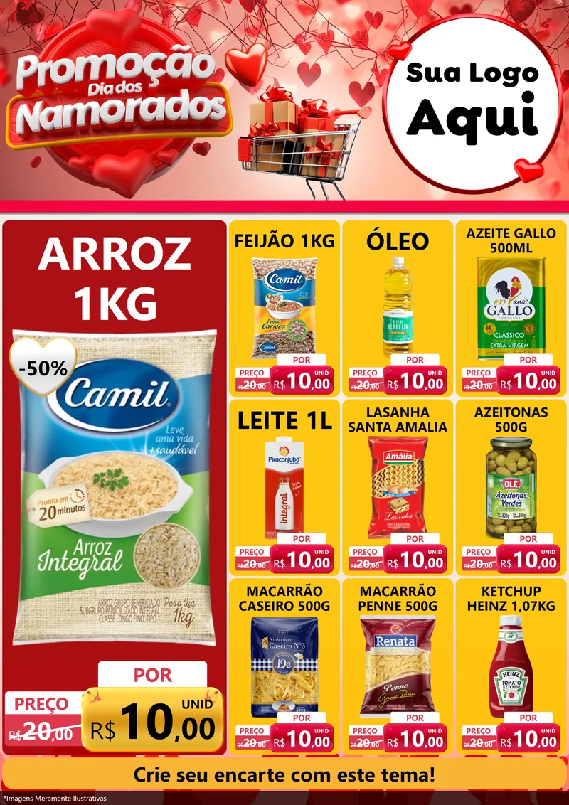 Modelo de Encarte para Encarte A4 Vertical com o tema Promoção Dia dos Namorados para Supermercado