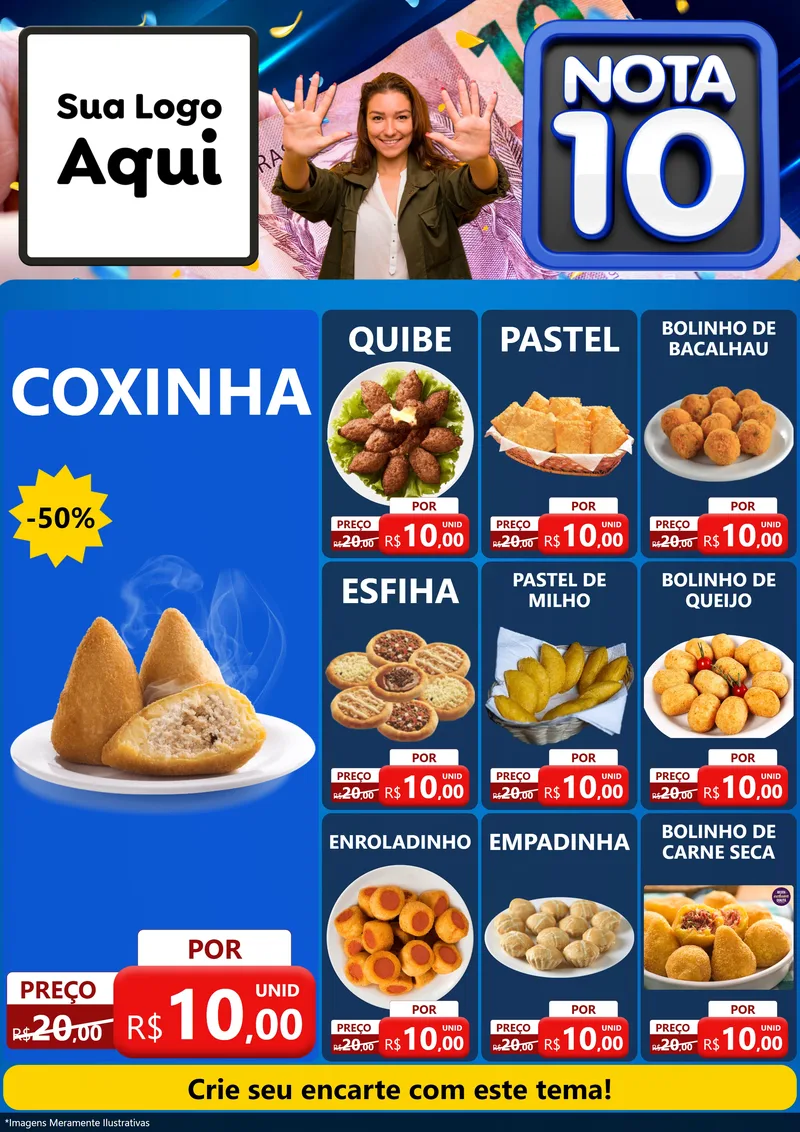 Modelo de Encarte para Encarte A4 Vertical com o tema Nota 10 para Salgadaria