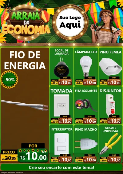Modelo de Encarte para Encarte A4 Vertical com o tema Arraiá de Economia para Materiais Elétricos