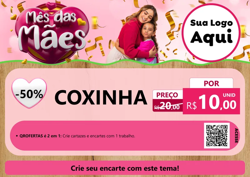 Modelo de Cartaz para Cartaz A4 Horizontal com o tema Mês das Mães para Salgadaria