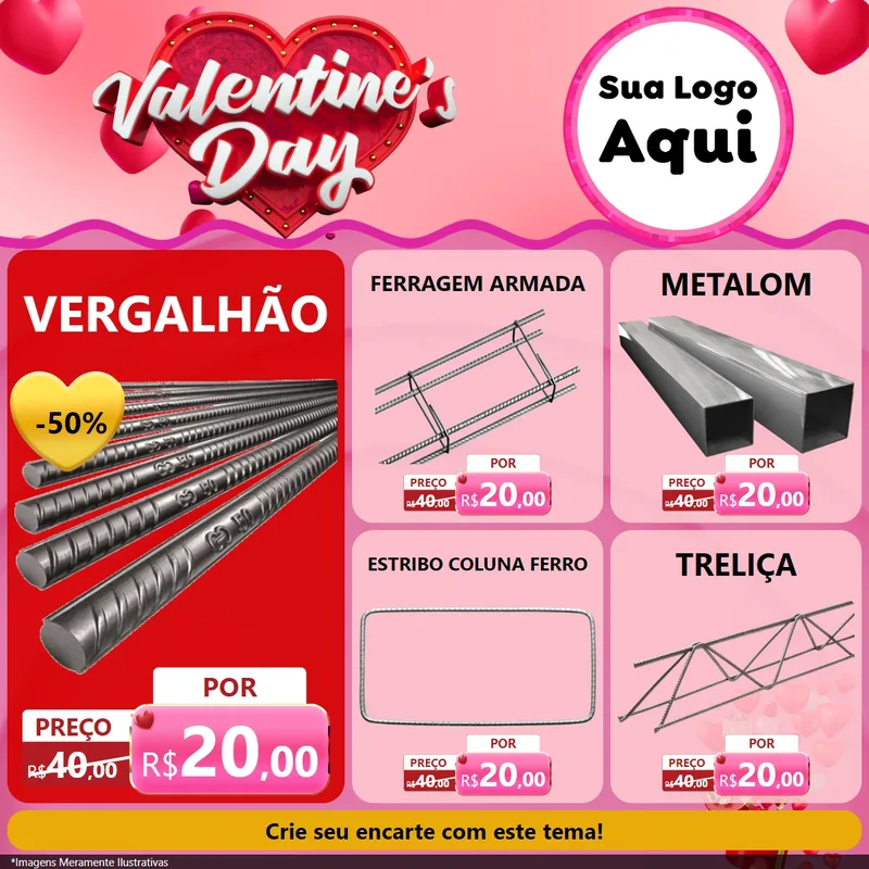 Modelo de Rede Social para Feed Facebook com o tema Valentine's Day para Ferragens