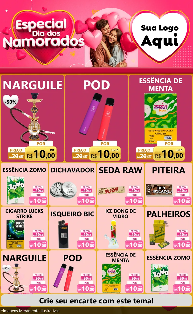 Modelo de Encarte para Encarte Grande com o tema Especial Dia dos Namorados para Tabacaria
