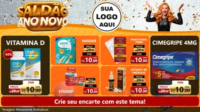 Modelo de TV para TV Horizontal com o tema Saldão de Ano Novo para Farmácia