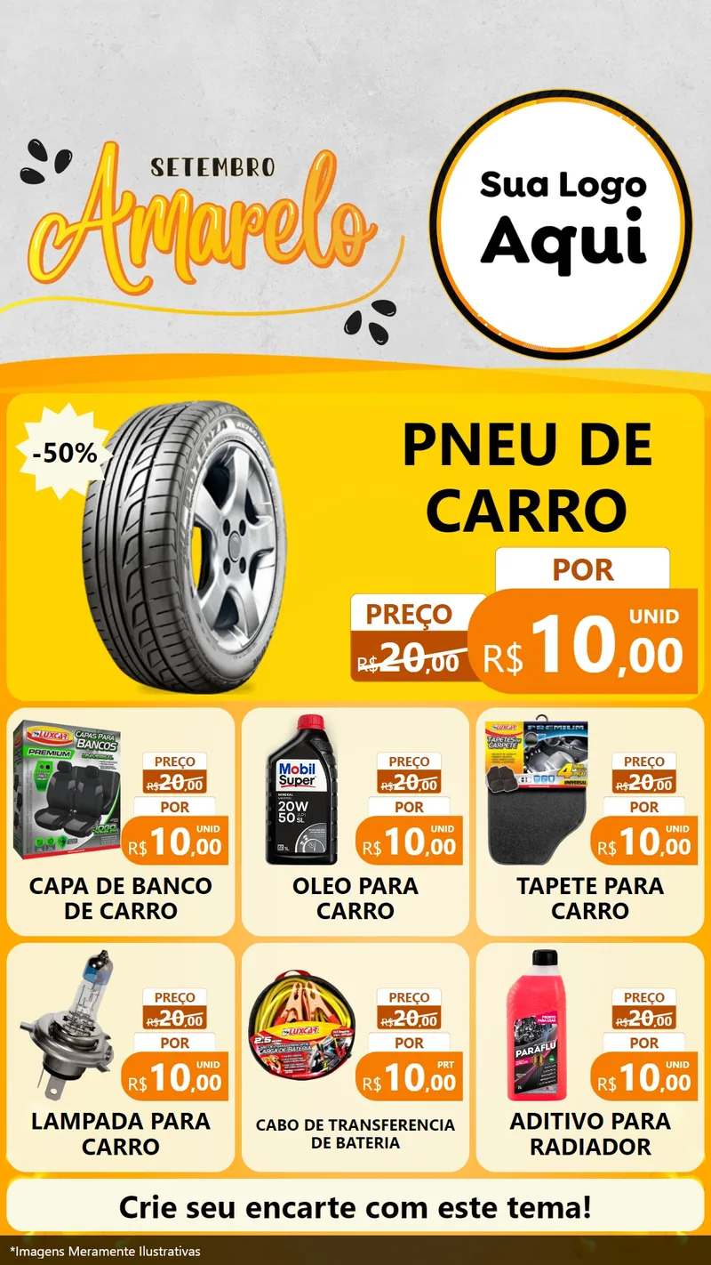 Modelo de Rede Social para Stories com o tema Setembro Amarelo para Auto peças