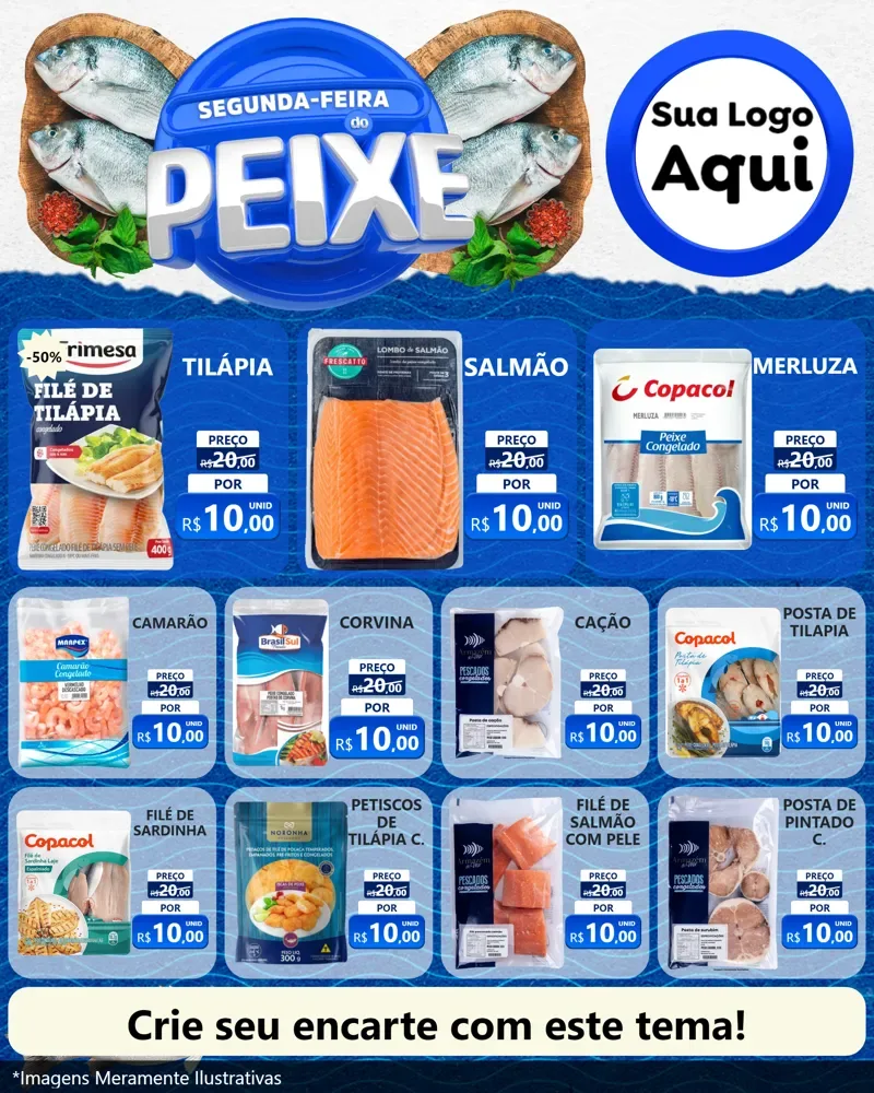 Modelo de Rede Social para Feed Instagram com o tema Segunda-feira do Peixe para Peixaria