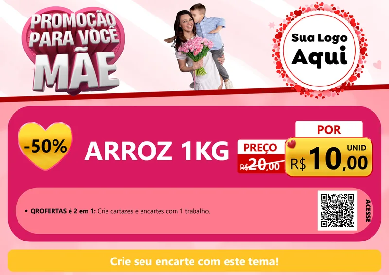 Modelo de Cartaz para Cartaz A4 Horizontal com o tema Promoção Para Você Mãe para Supermercado