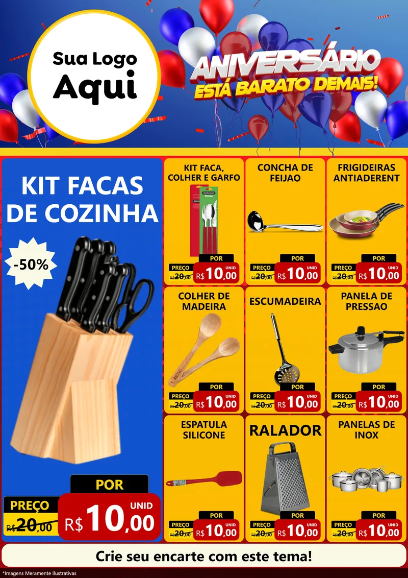 Modelo de Encarte para Encarte A4 Vertical com o tema Aniversário para Utilidades Domésticas