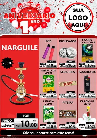 Modelo de Encarte para Encarte A4 Vertical com o tema Promoção de Aniversário - 1 Ano para Tabacaria