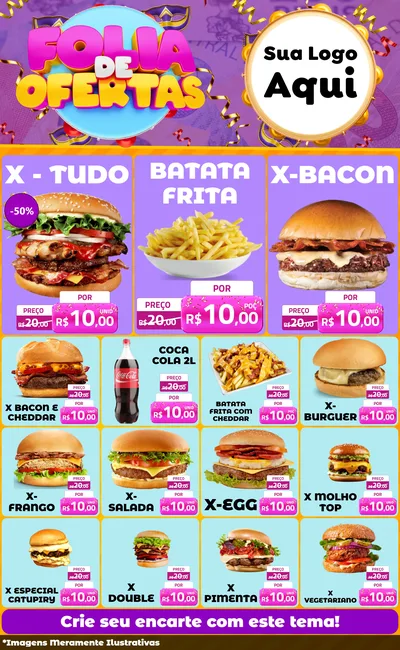 Modelo de Encarte para Encarte Grande com o tema Folia de Ofertas para Hamburgueria