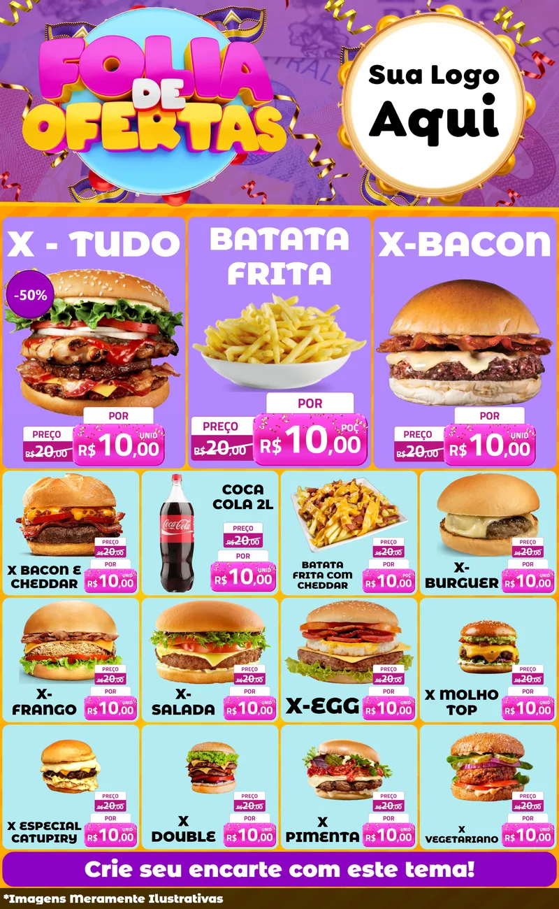 Modelo de Encarte para Encarte Grande com o tema Folia de Ofertas para Hamburgueria