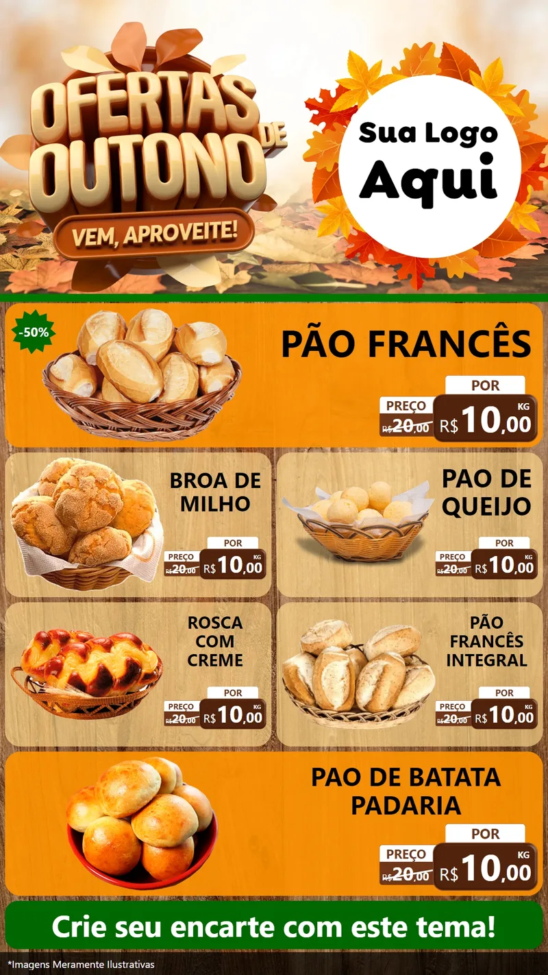 Modelo de TV para TV Vertical com o tema Ofertas de Outono - Vem, Aproveite! para Padaria