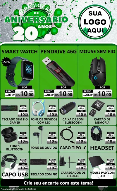 Modelo de Encarte para Encarte Grande com o tema Promoção de Aniversário - 20 Anos para Informática