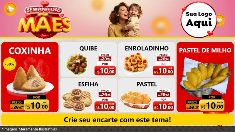Modelo de TV para TV Horizontal com o tema Semana das Mães para Salgadaria