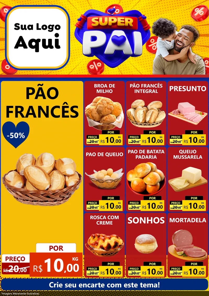 Modelo de Encarte para Encarte A4 Vertical com o tema Super Pai para Padaria